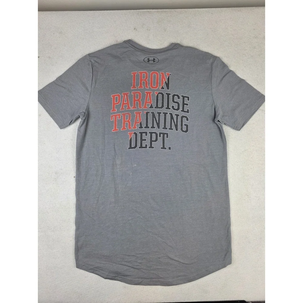 NWT Under Armour Gray Project Rock Iron Paradise Training Dept Mens Shirt Size S